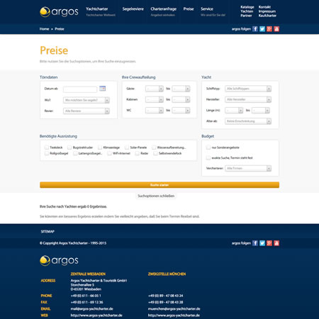 Argos Yachtcharter Website - Get a Price
