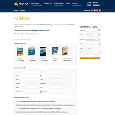 Argos Yachtcharter Website - Download Catalogue