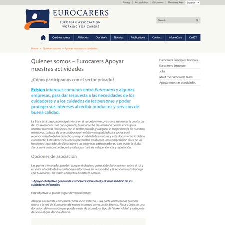 Eurocarers Website - Spanish Page